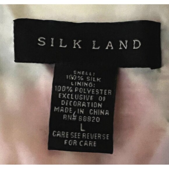 Vintage Silk Land Beaded Floral Button Down Sil Shirt Sz L Cheetah Print & Flora - Picture 3 of 11